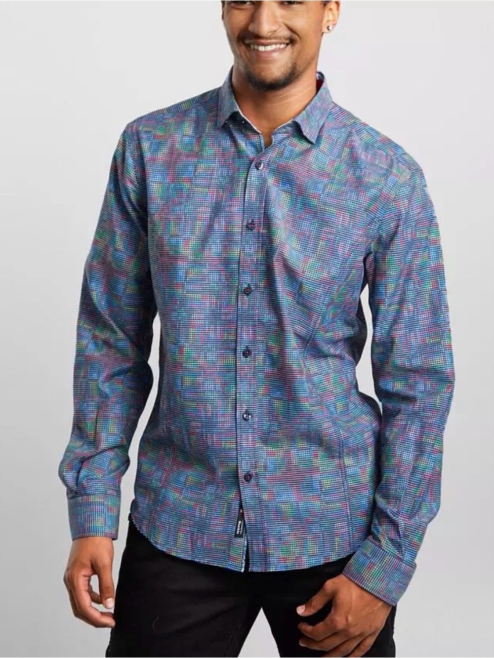 Buckle Men's Blue Multi-Tone Geometric Button-Down Shirt